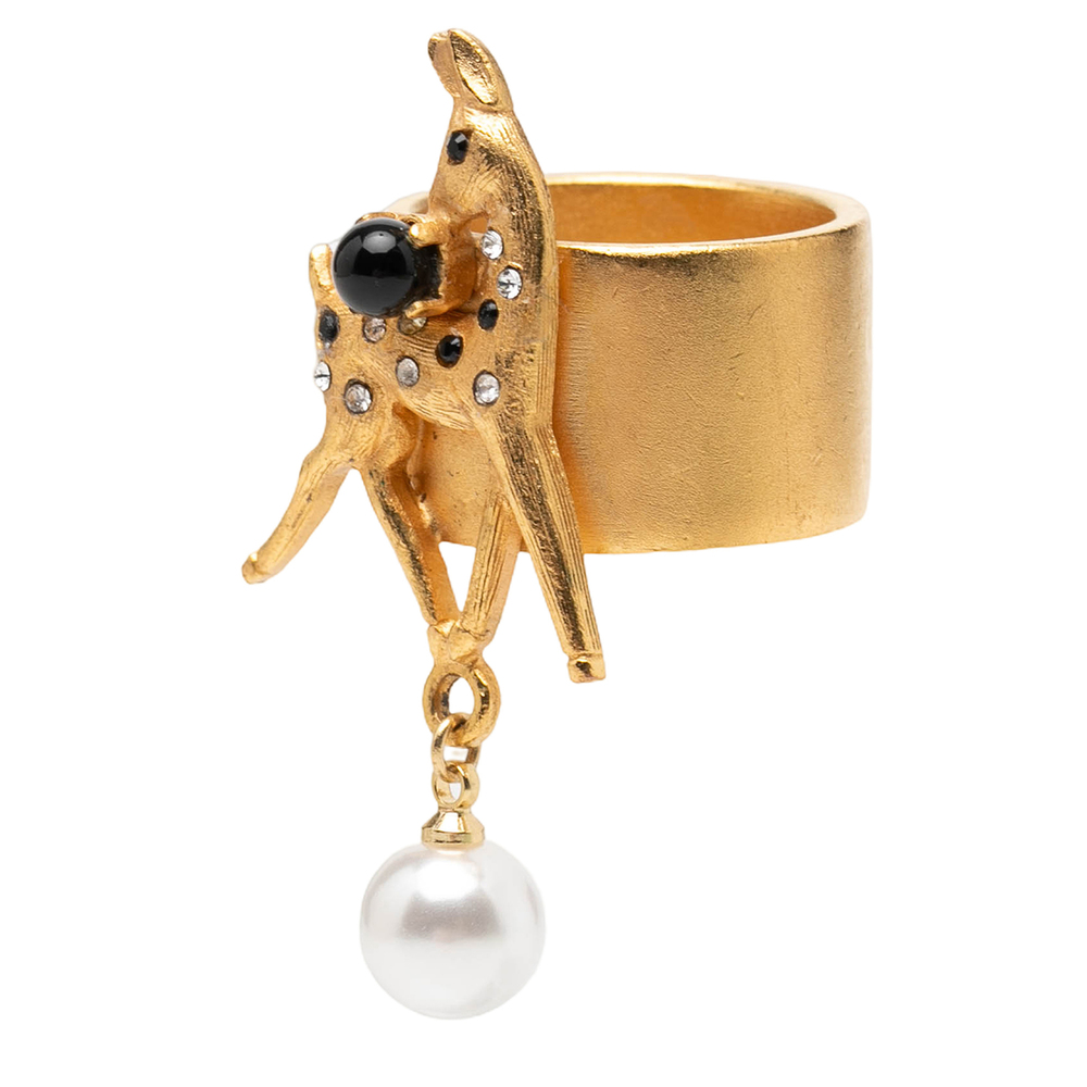 Pre-Loved Chanel Gold Plated Rhinestone and Faux Pearl Bambi Ring - Picture 2 of 4